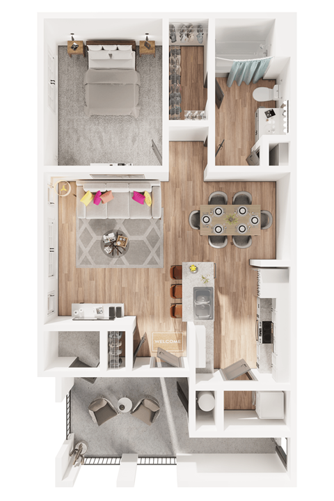 Floor plan for 1 bed, 1 bath, 753 sqft